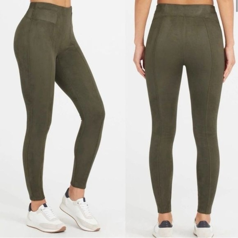 SPANX Faux Suede Leggings Pants Olive Green XS